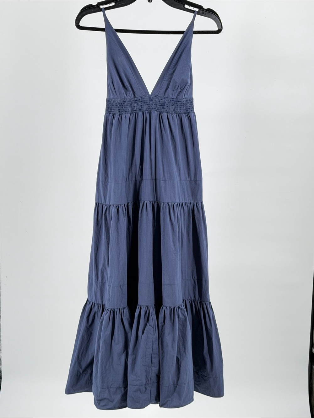 sundays Deep V Tiered Maxi Dress in Slate Blue